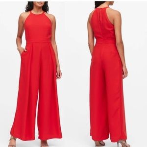 Banana Republic Red wide leg halter jumpsuit